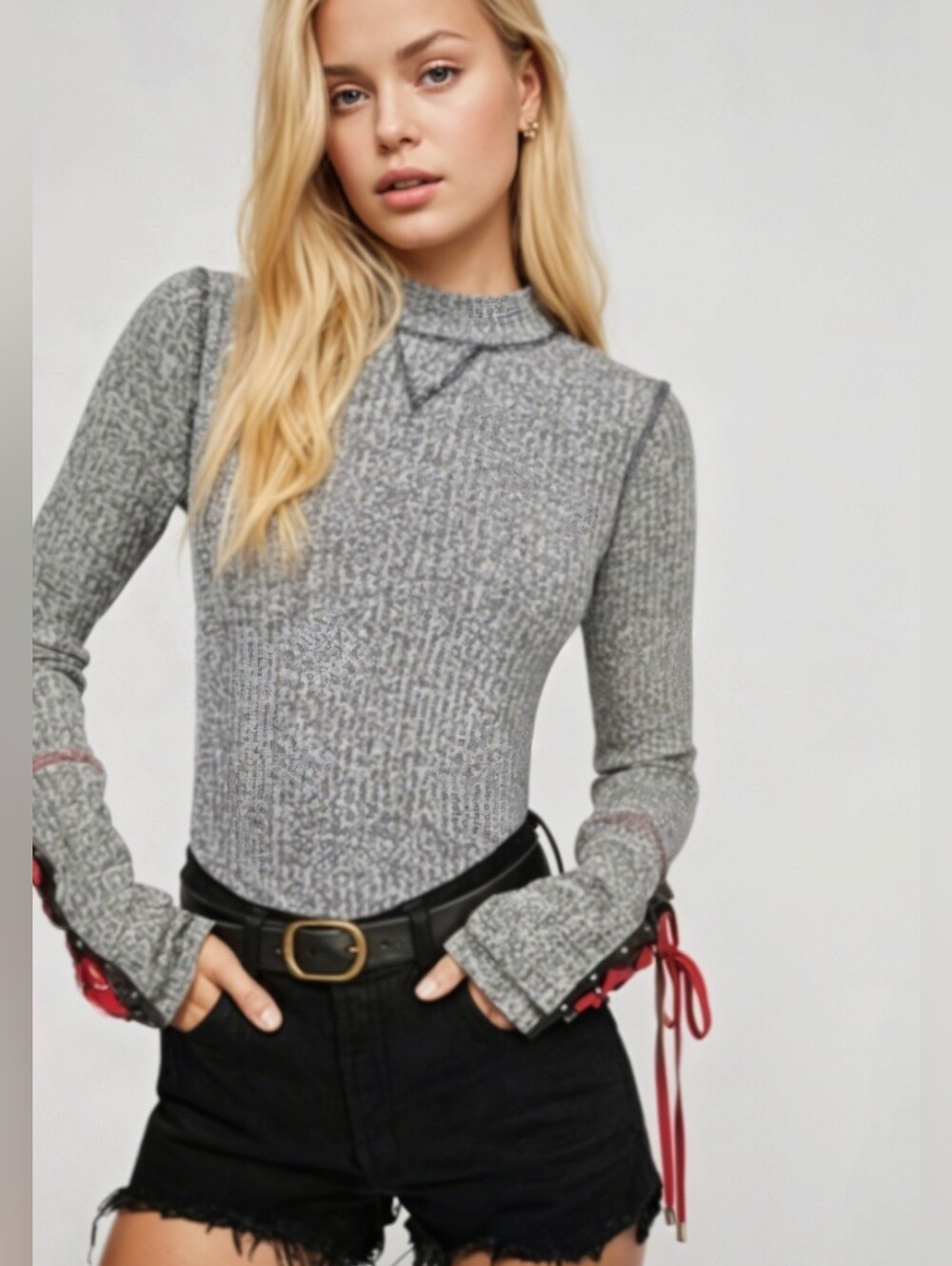 Free People We The Free Mountaineer Cuff Thermal Top-Gray